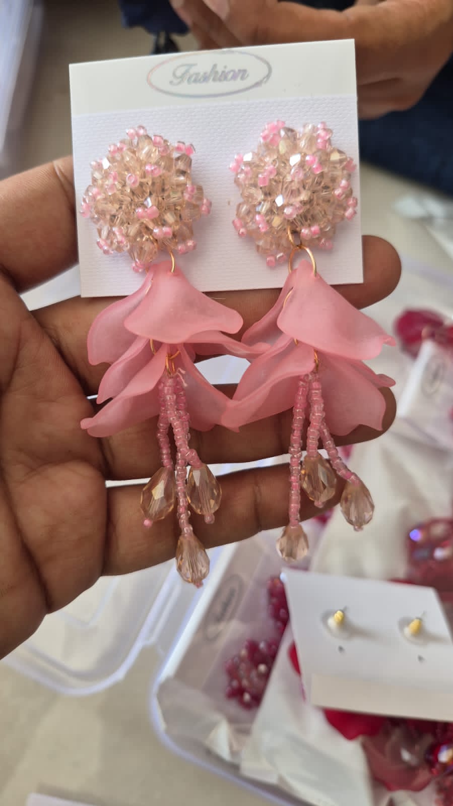 Blush Petal Pink Crystal Cascade Earrings