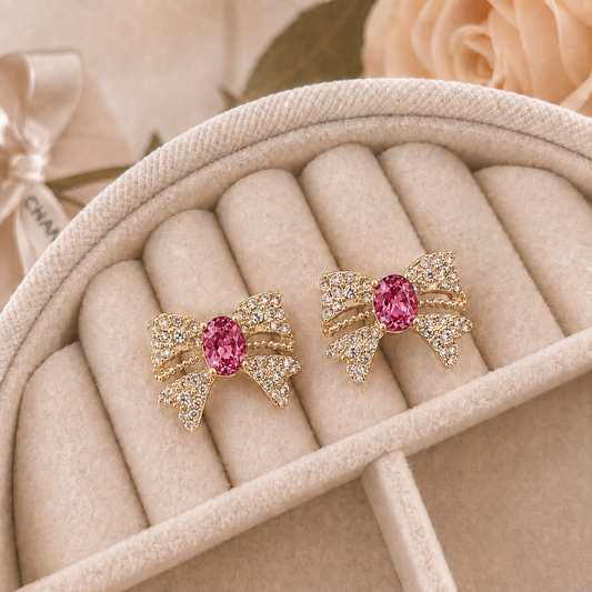 Gold plated Rhinestone bow-shaped crystal earring