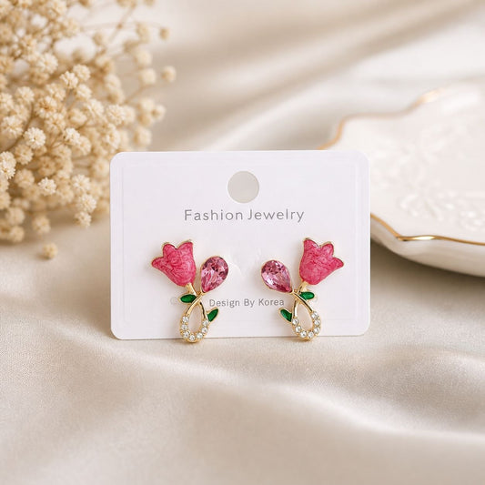 Korean Tulip flower and diamond design Earring