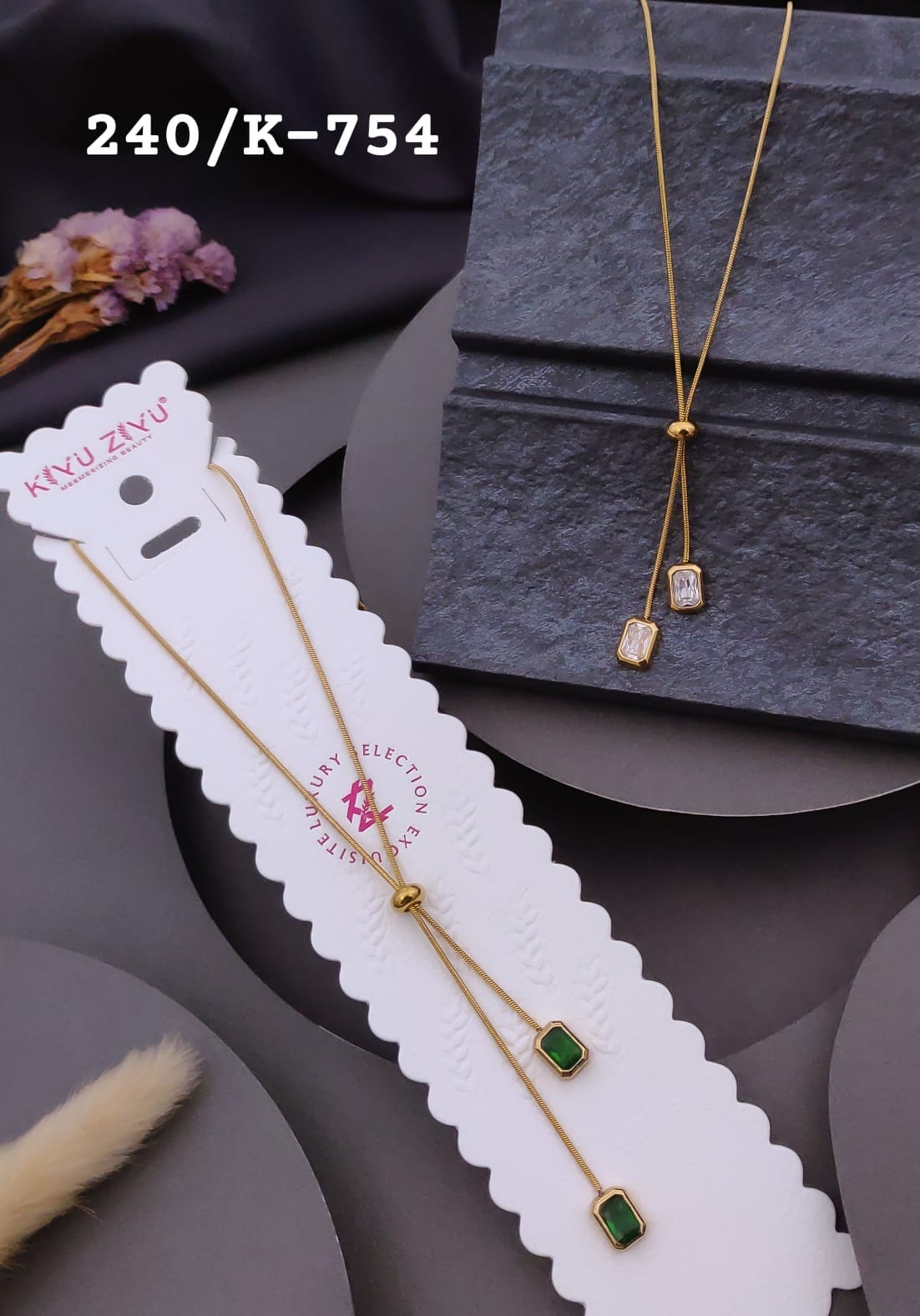 lariat necklace emerald-cut clear zircon stone pendants anti tarnished