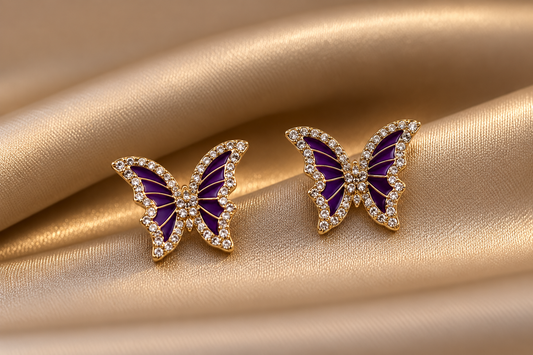 rhinestone-embellished butterfly enamel earrings
