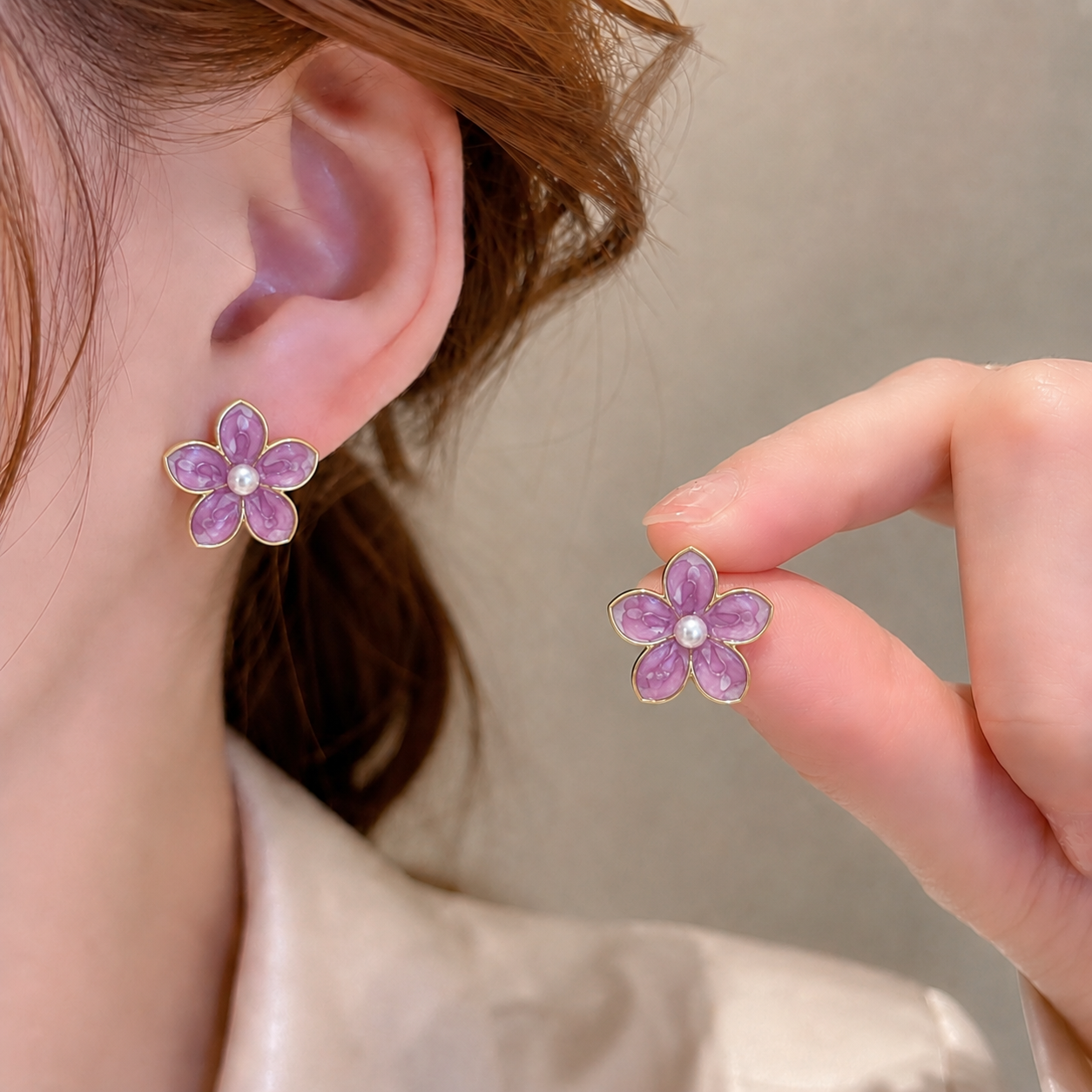 Korean flower design earrings for women