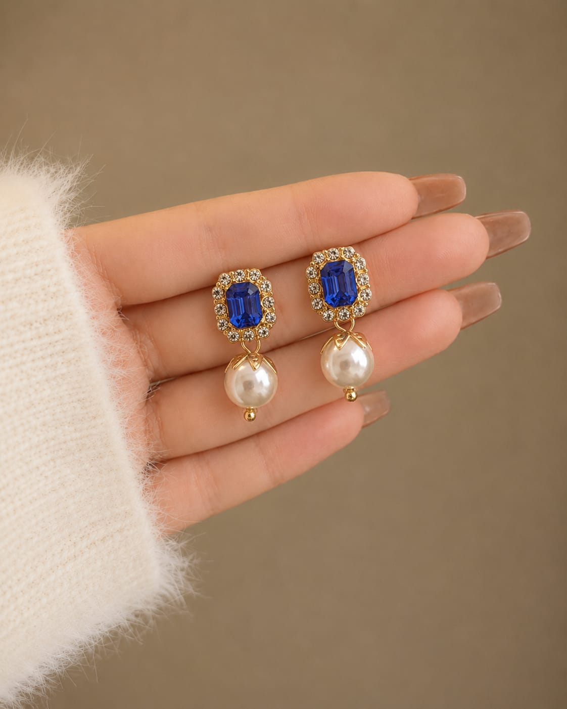 rhinestone crystal and faux-pearl drop earrings