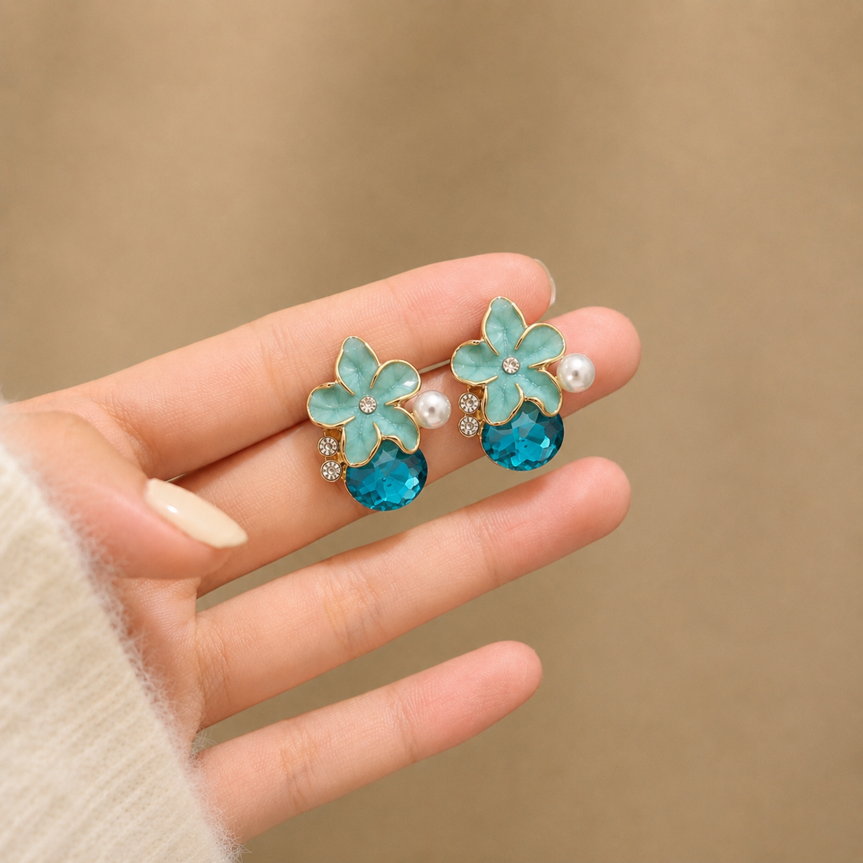Korean Design Small Flower Ston Drop Earring