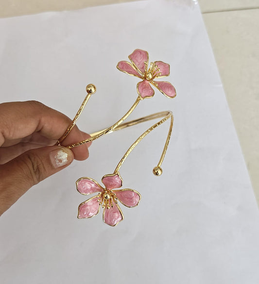 pink enamel flower gold plated arm cuff