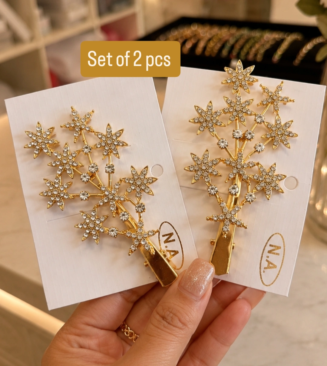 Golden Diamond Hair Clips Set Of 2