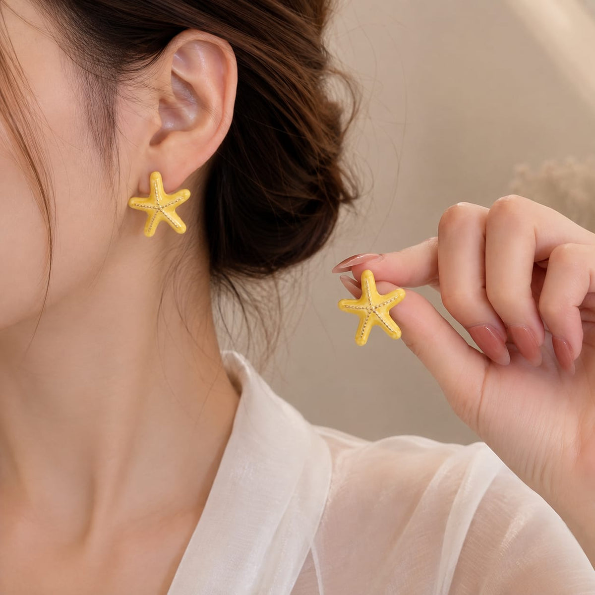 Turquoise Enamel yellow Starfish Stud Earrings