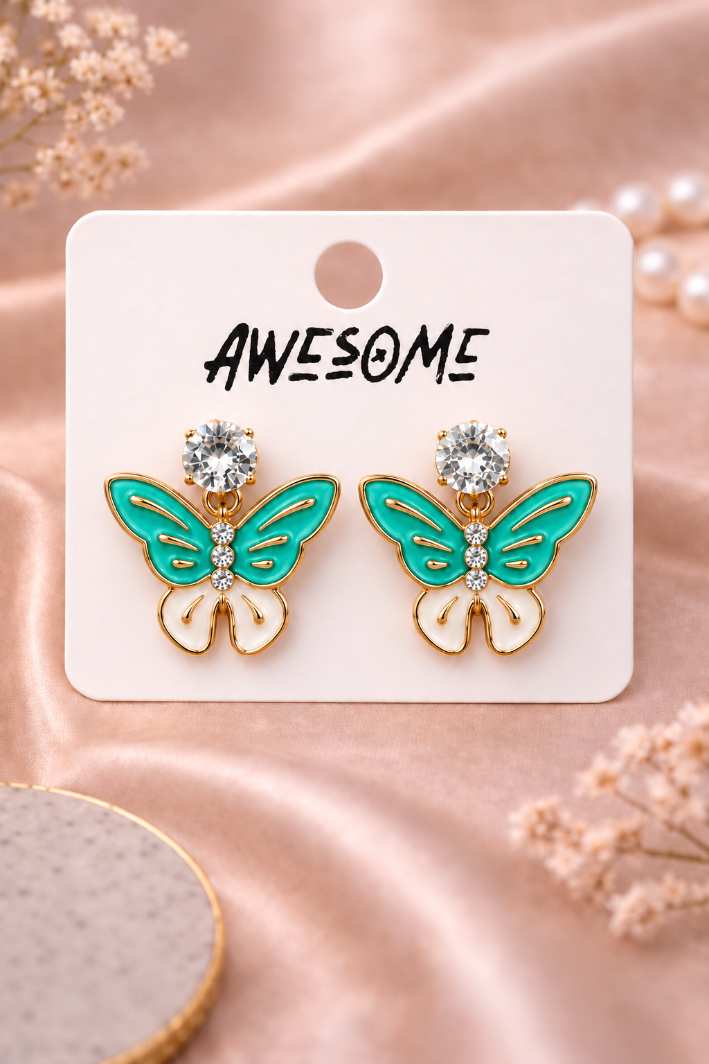 Korean Crystal Butterfly Drop Earrings