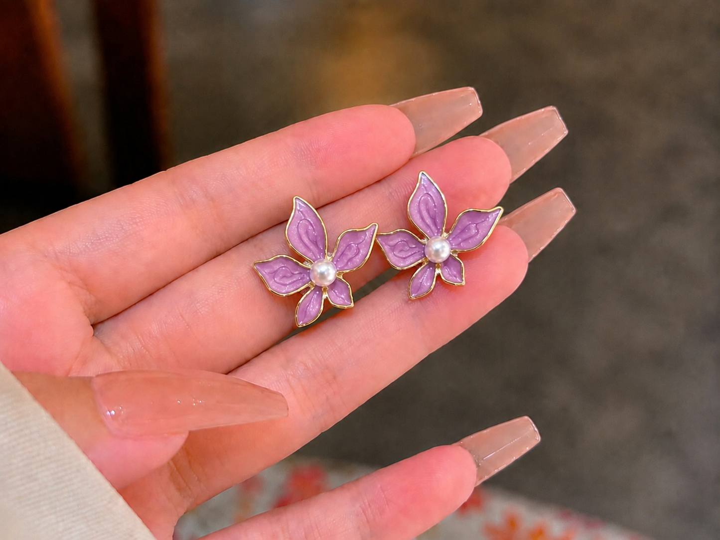 Korean flower design earrings for women