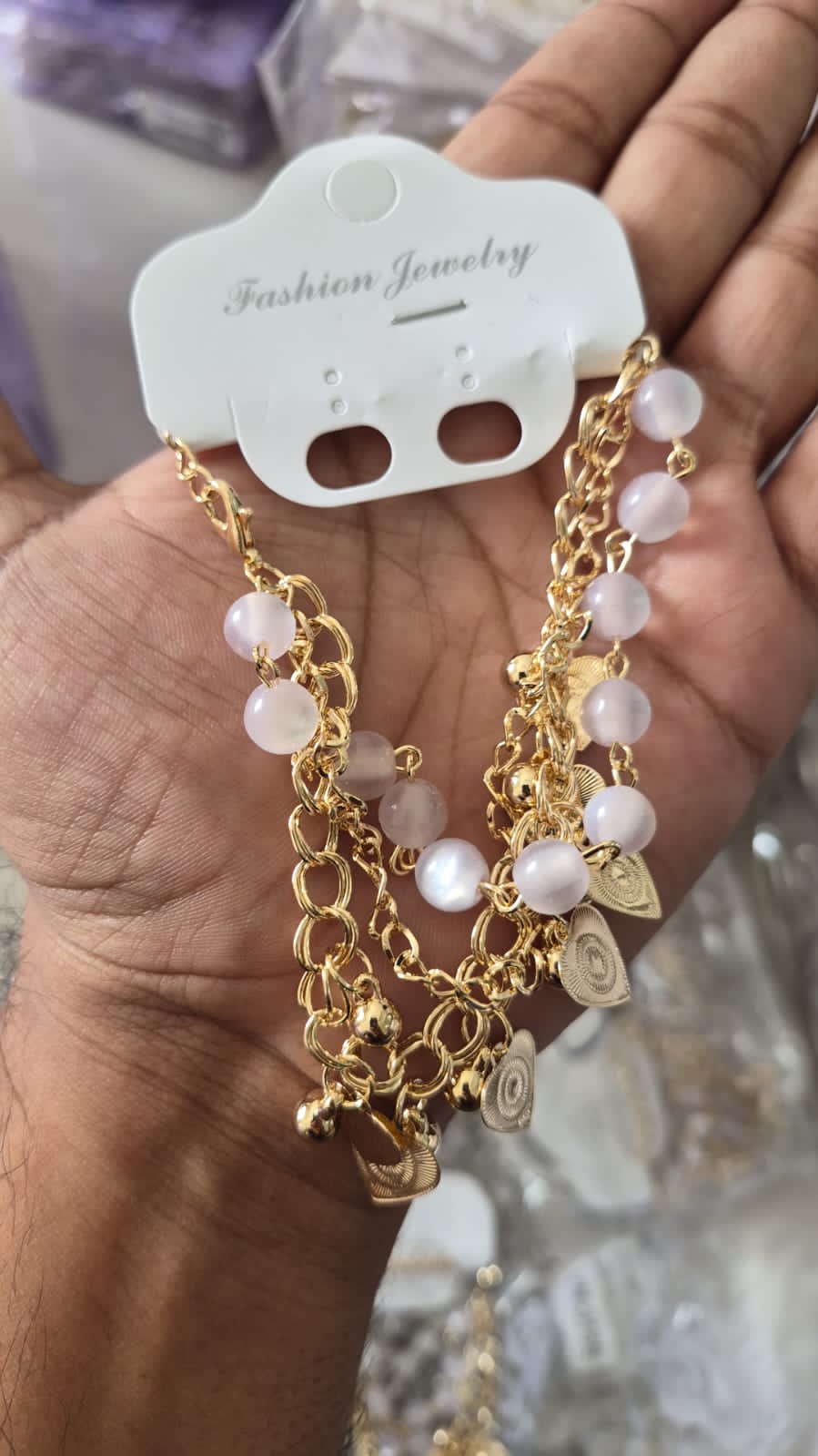 Golden Pearl Charm Layered Bracelet