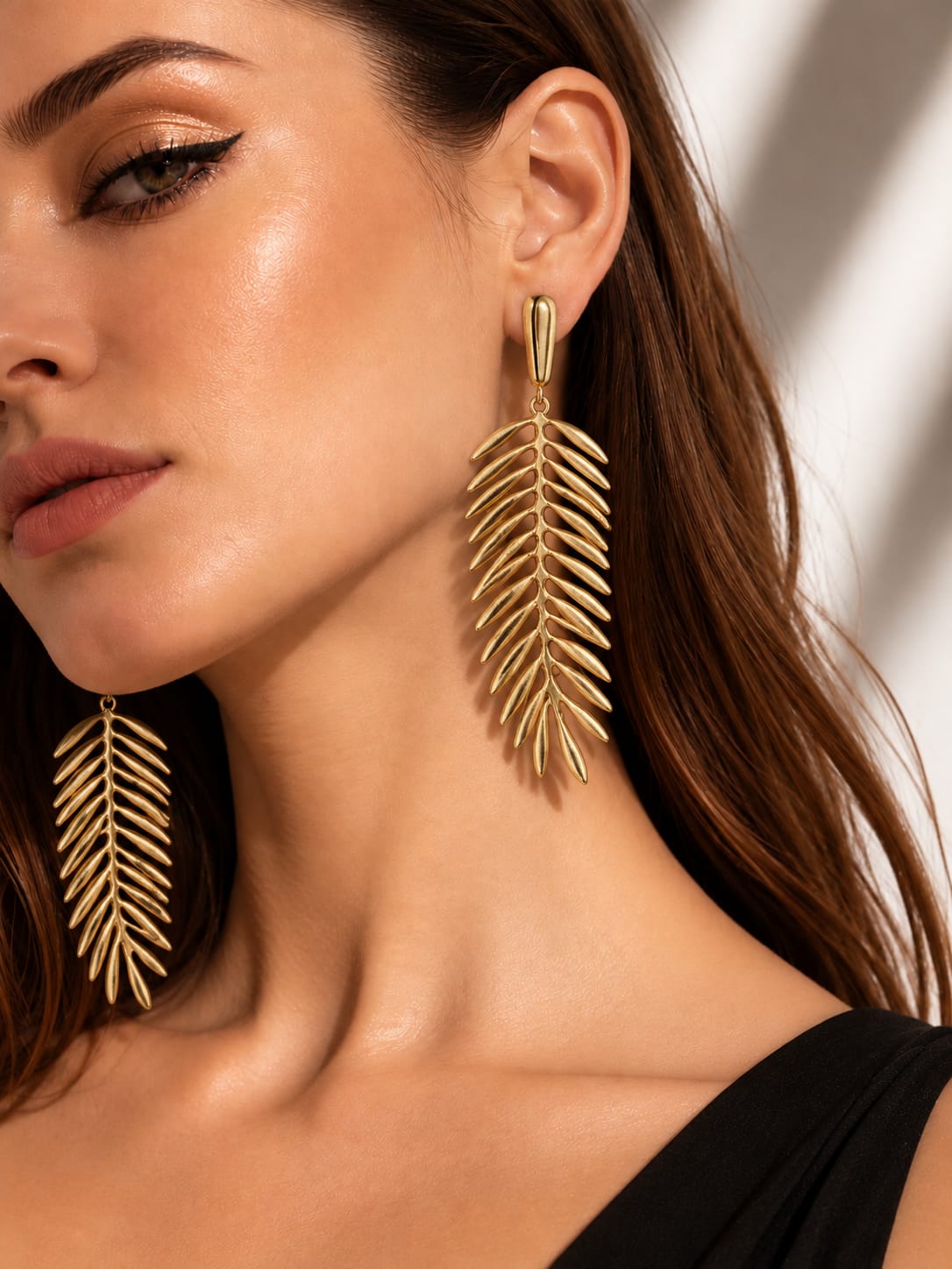 Gold-Tone Fern Leaf Drop Earrings