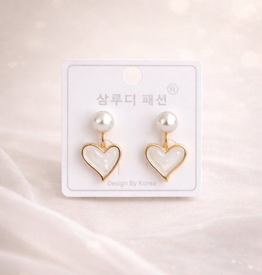 Gold Tone Round Heart Shape Pearl Stud Drop Earrings