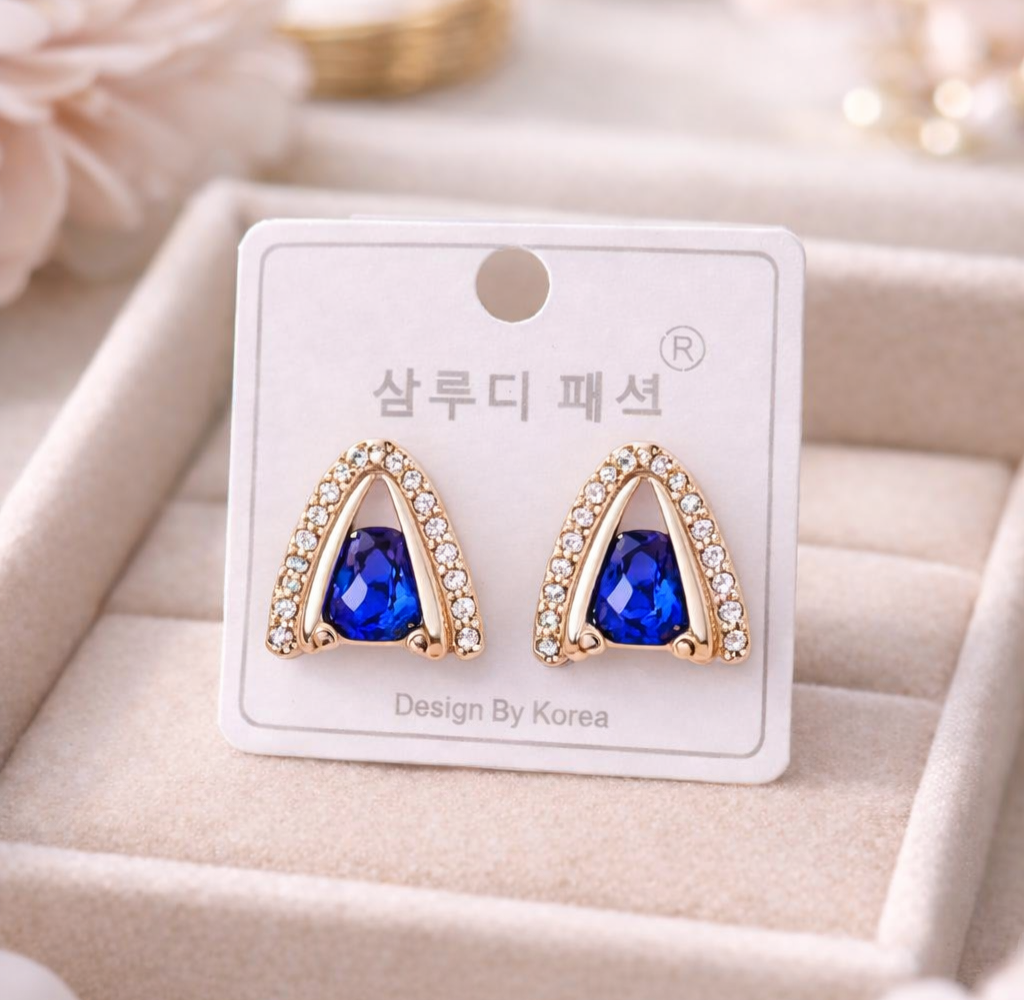 Elegant Triangle Stud Earrings, Emerald  Stone for Girls and Women