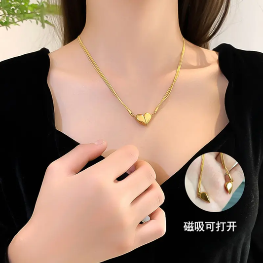 Magnetic heart necklace anti tarnished