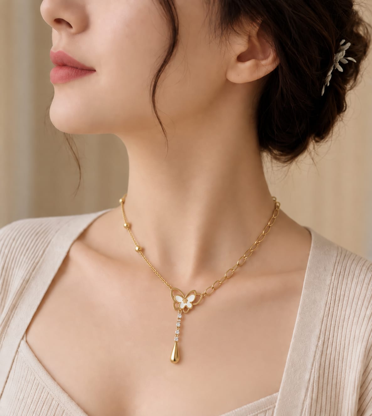 Butterfly Crystal Drop Necklace