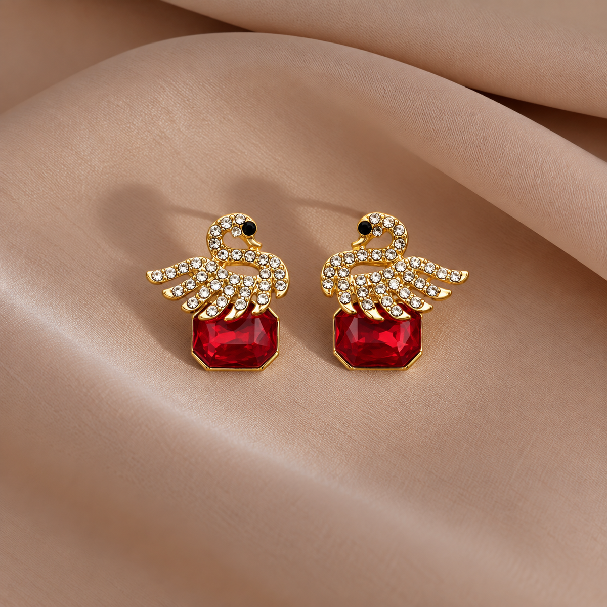 rhinestone-studded swan crystal stud earrings