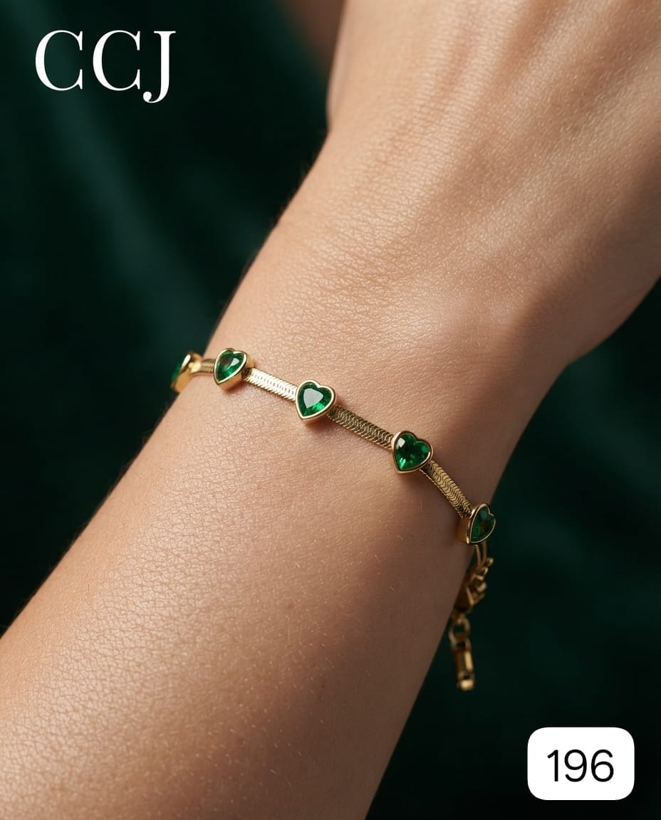 Anti-Tarnish Green Heart Stone Snake Chain Bracelet