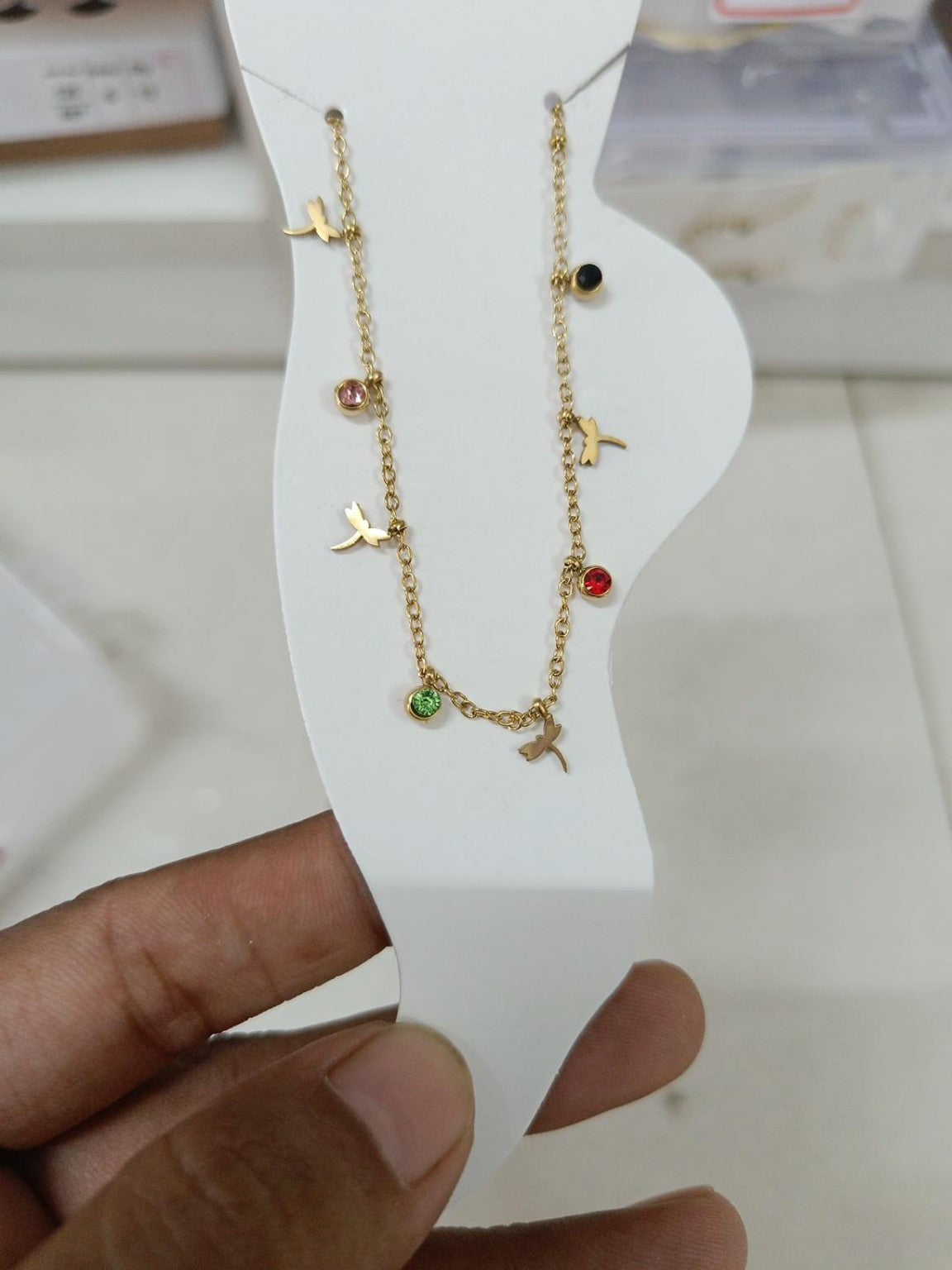 Anti Tarnish Multicolor Dragonfly Charm Anklet