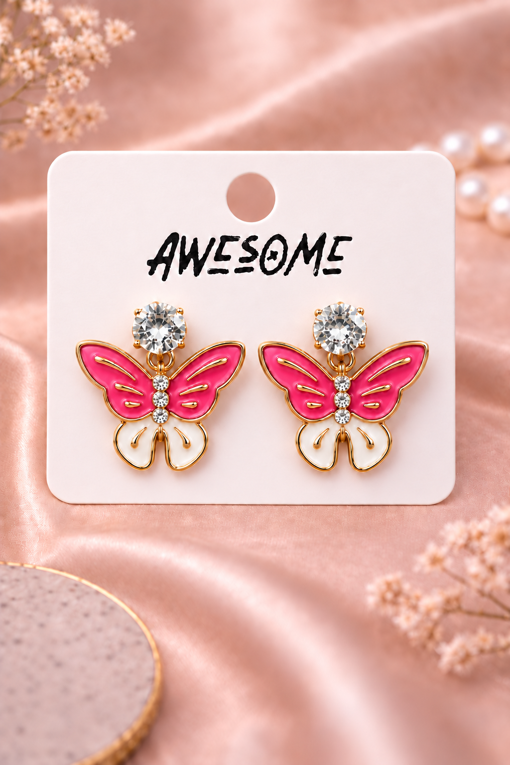 Korean Crystal Butterfly Drop Earrings