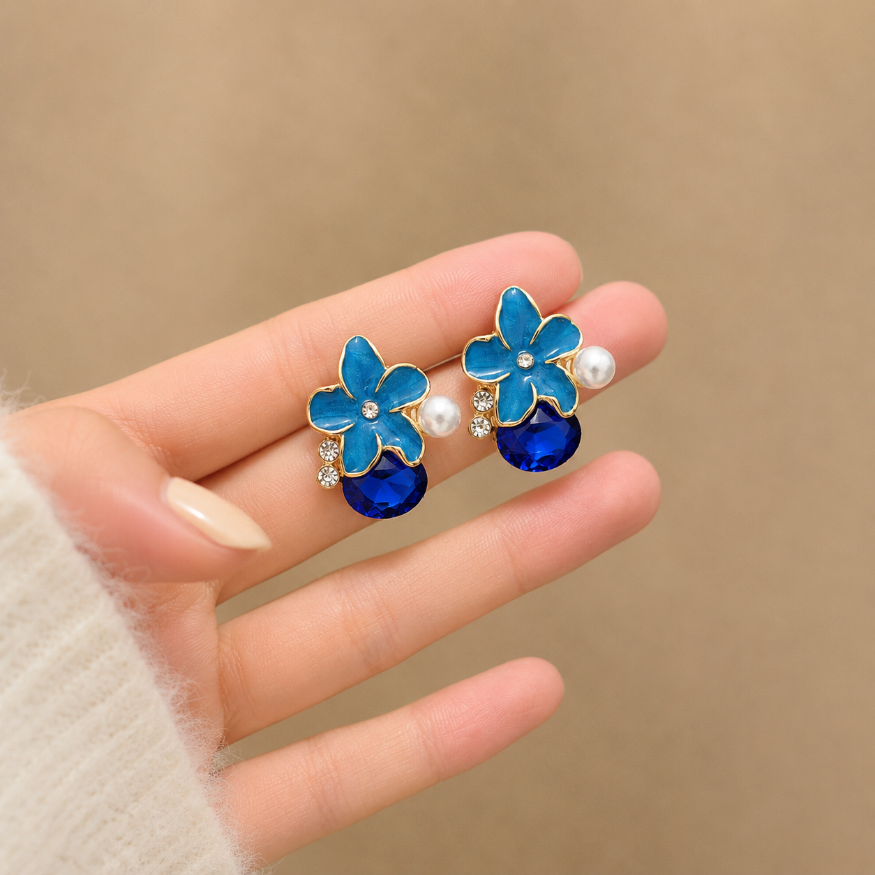 Korean Design Small Flower Ston Drop Earring