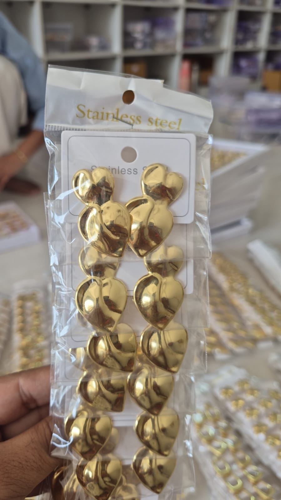 double-heart stainless steel stud earrings with a chunky