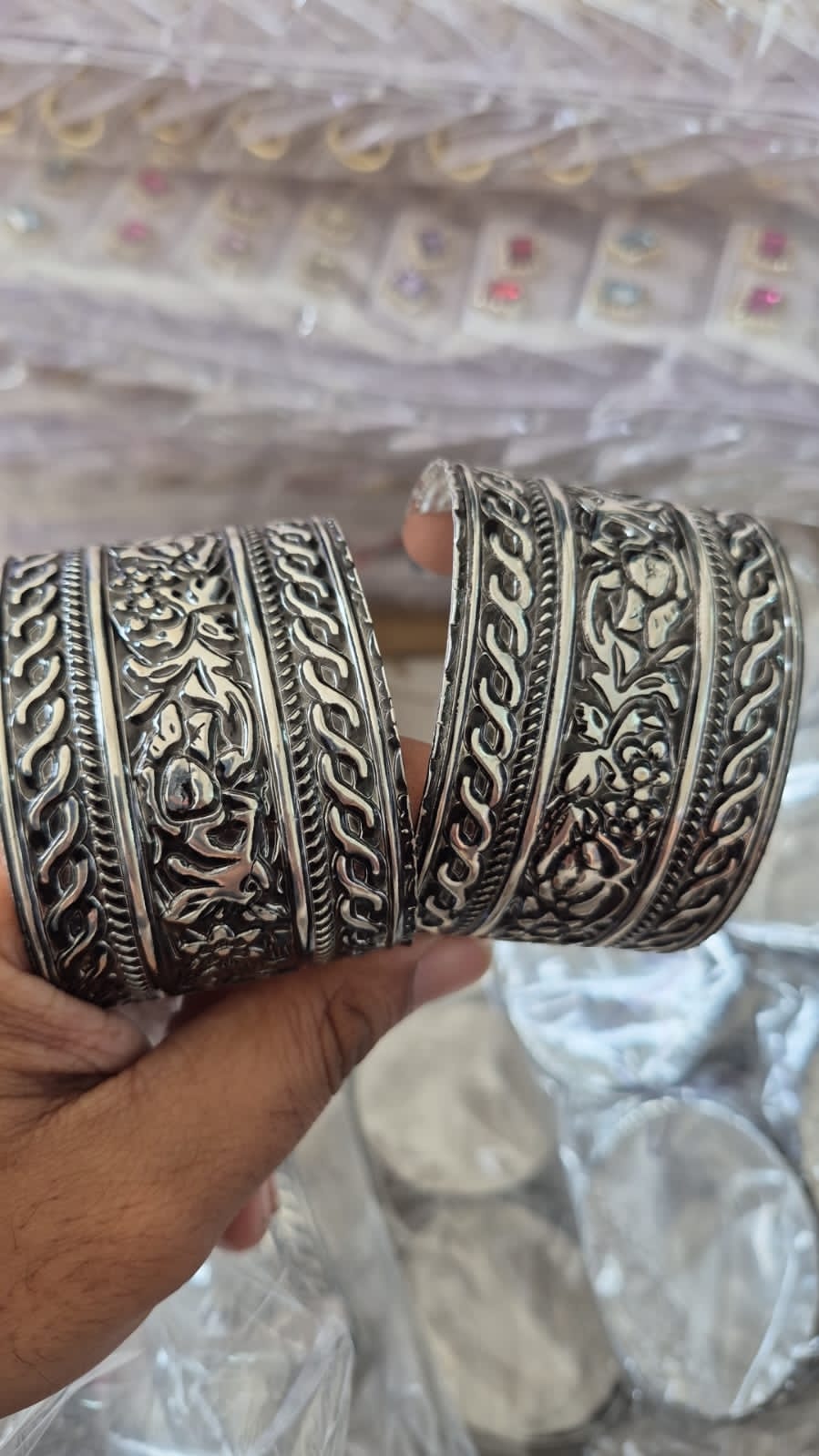 Oxidised Floral Carved Handcuffs – Set of 2