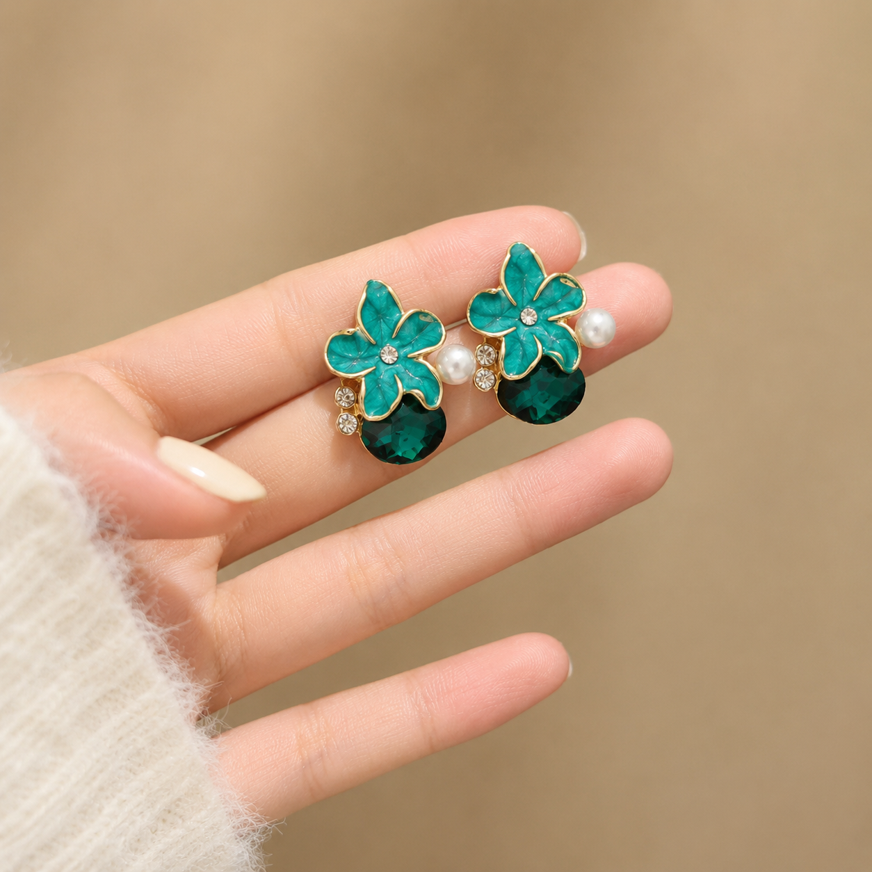 Korean Design Small Flower Ston Drop Earring