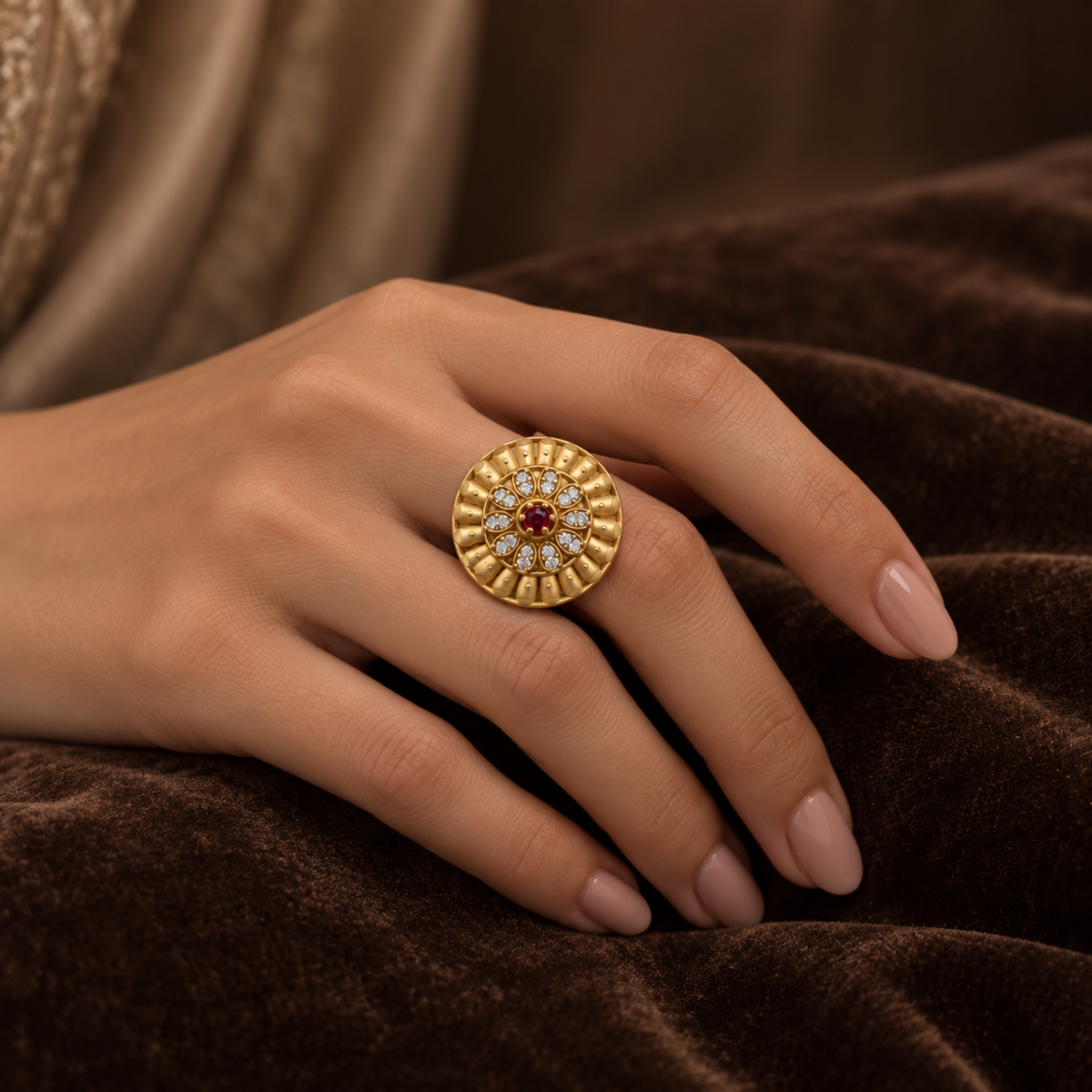 Traditional Ruby Floral Statement Ring