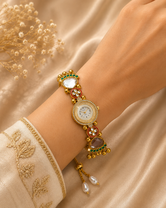 Traditional Kashmiri Round Dial Watch Bracelet for Women