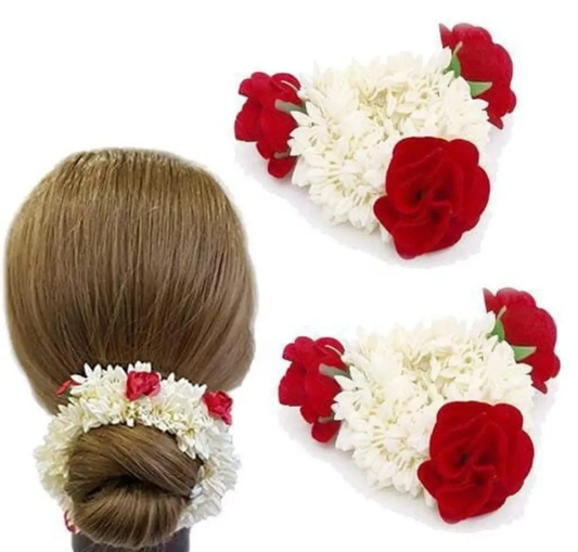 Set of 2 pcs mogra gajra with red rose