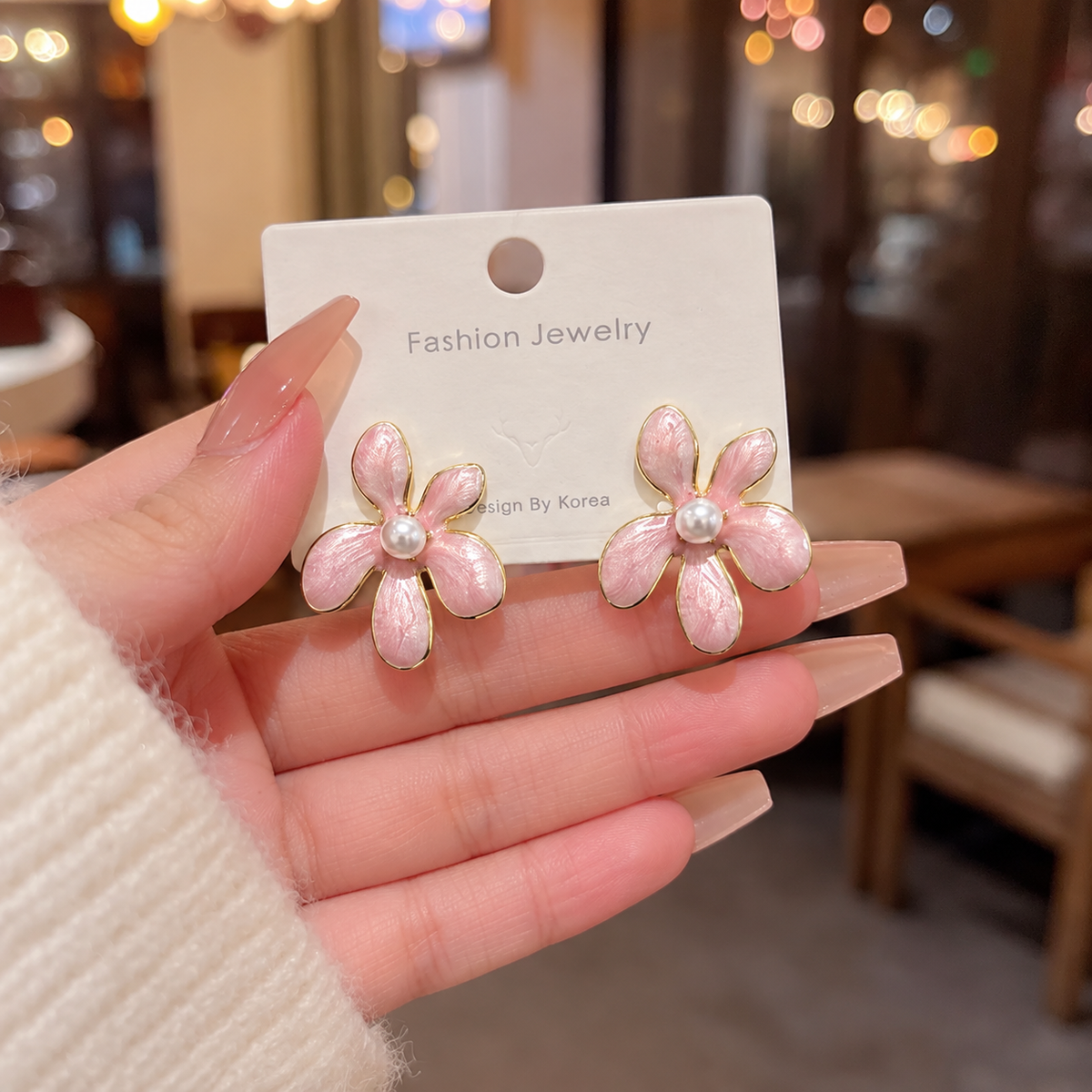 Korean-style enamel flower stud earring