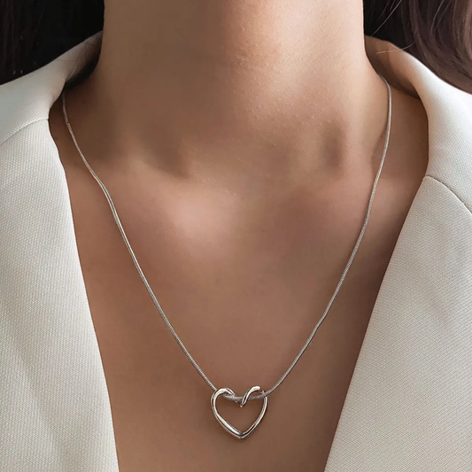 Anti-Tarnish Open Heart Pendant Necklace