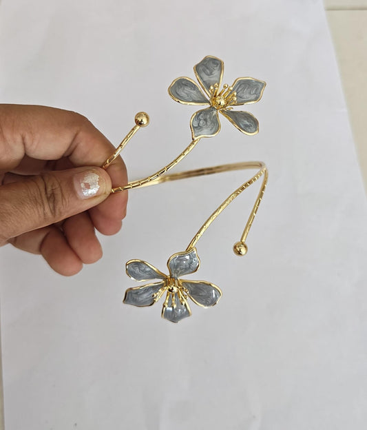 Grey enamel flower gold plated arm cuff