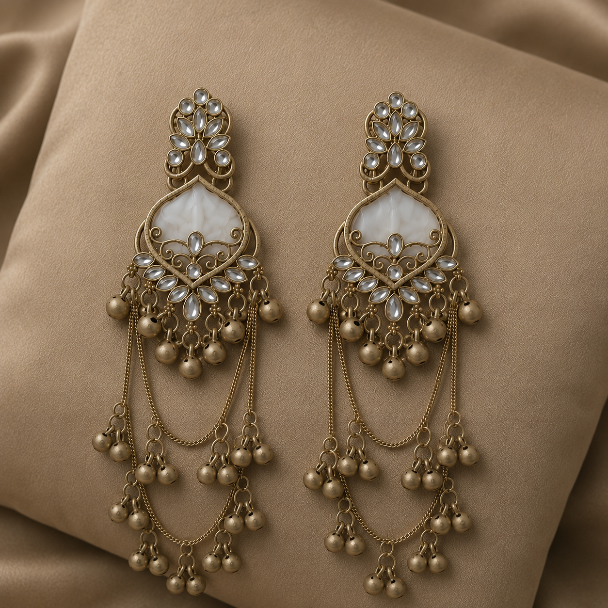 Heritage White Stone Kashmiri Earrings