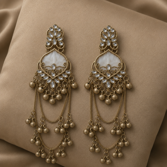 Heritage White Stone Kashmiri Earrings