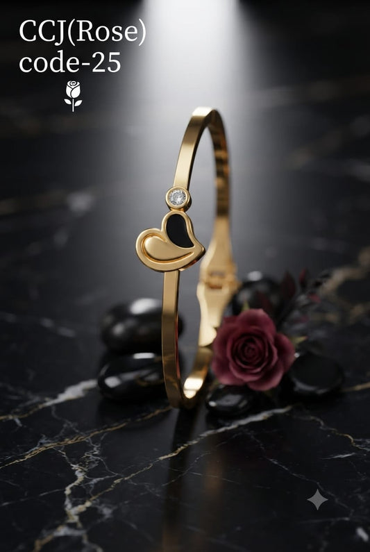 stainless steel black enamel heart charm regular size bracelet