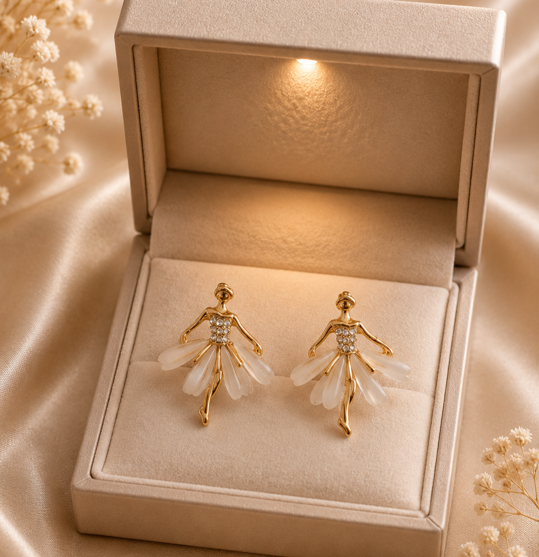 Korean Design Floral Dancer Gold & Crystel Drop Earring