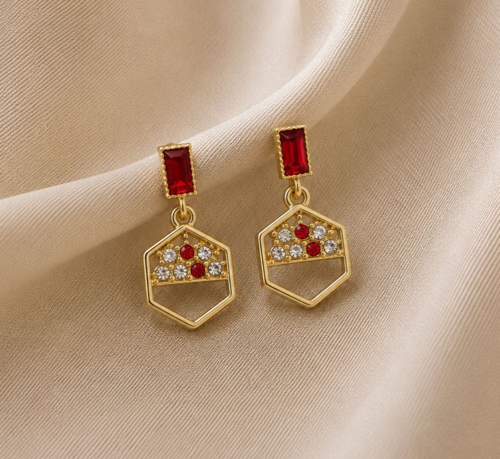 Korean Red Stone Earring
