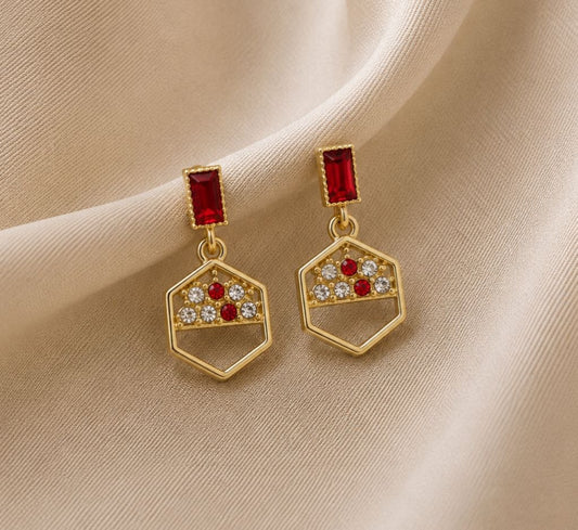 Korean Red Stone Earring