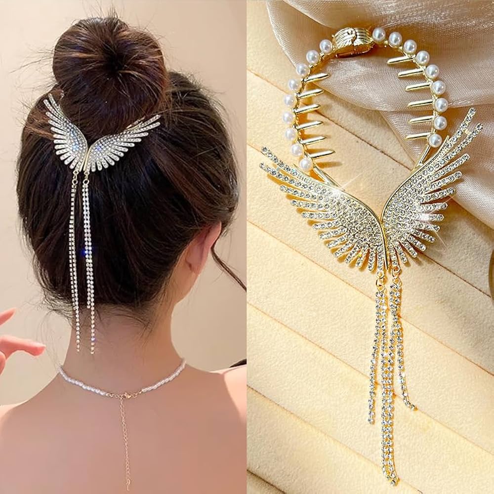 Angel Wing Pearl Tassel Hair Comb