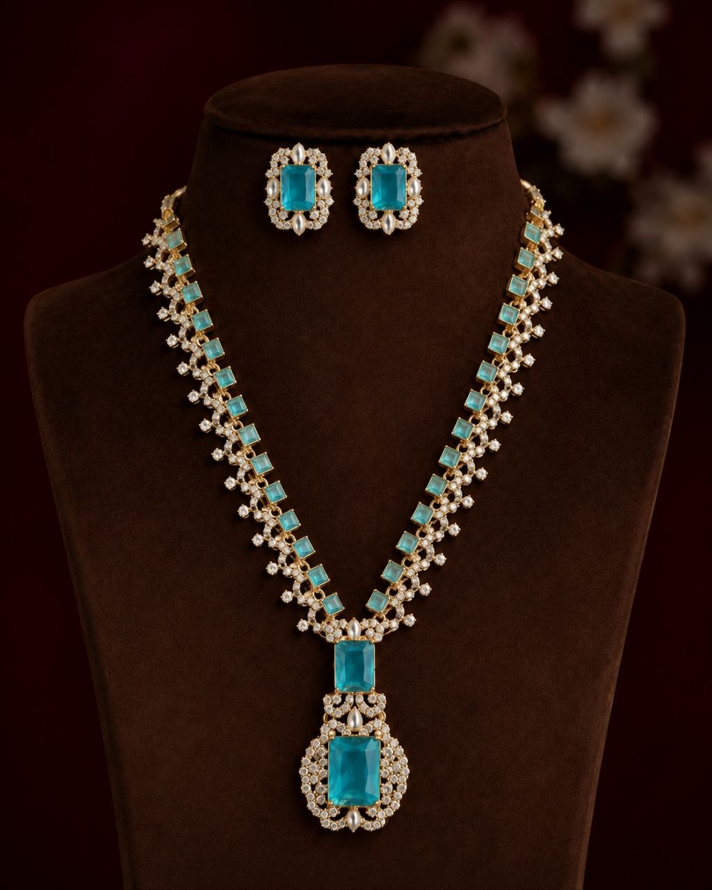 Nita  Ambani inspired light blue  🩵 earrings nacklace combo set