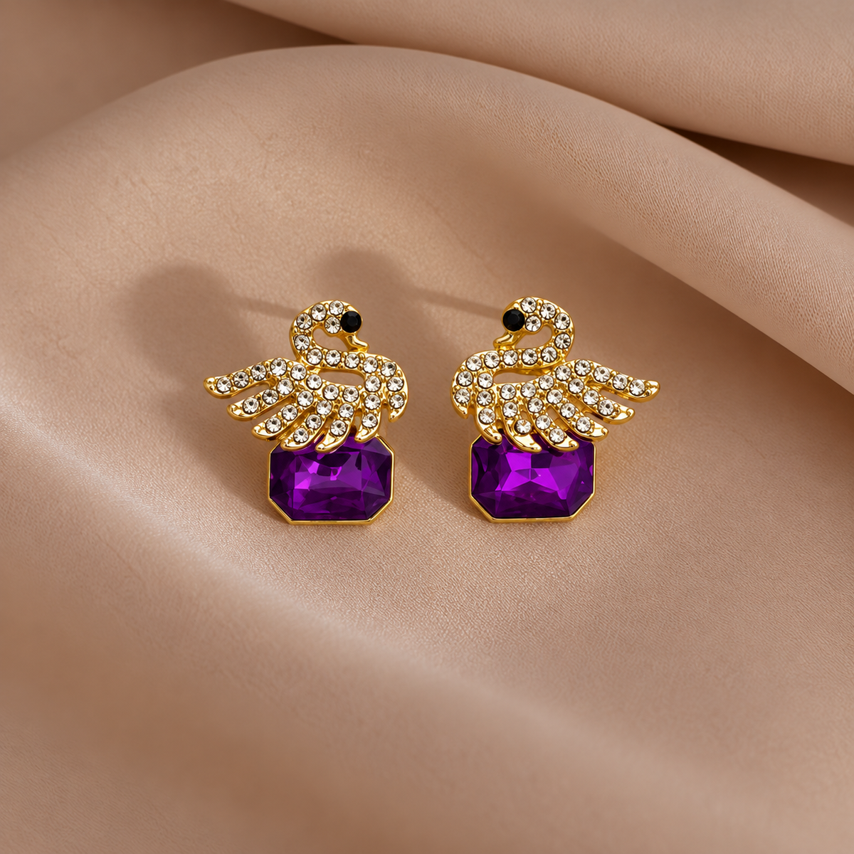 rhinestone-studded swan crystal stud earrings