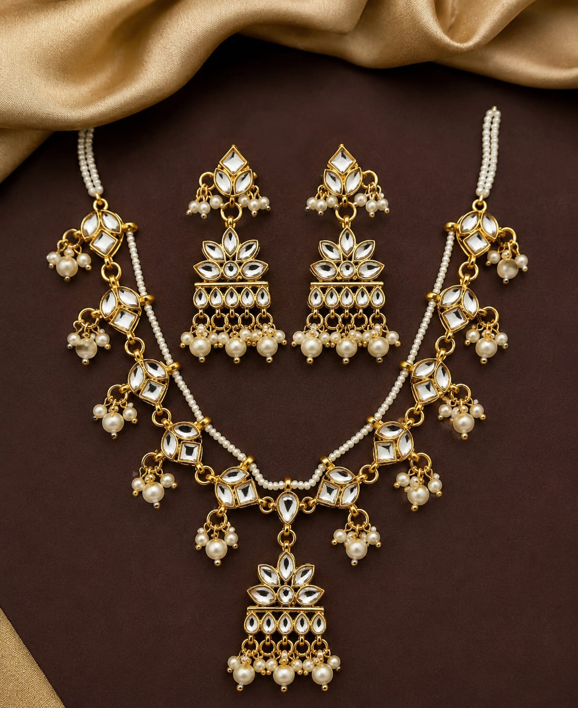 Kundan Pearl Drop  White Necklace & Earrings Set