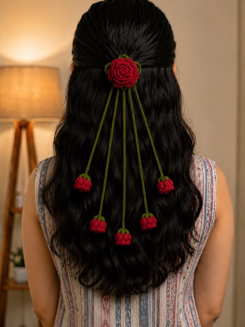 Crochet Rose long Hair Ties Soft Elastic Hair Rubber Bands