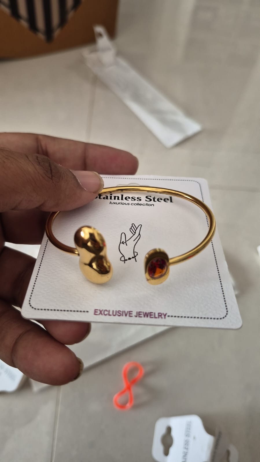 stainless-steel open stone cuff bracelet