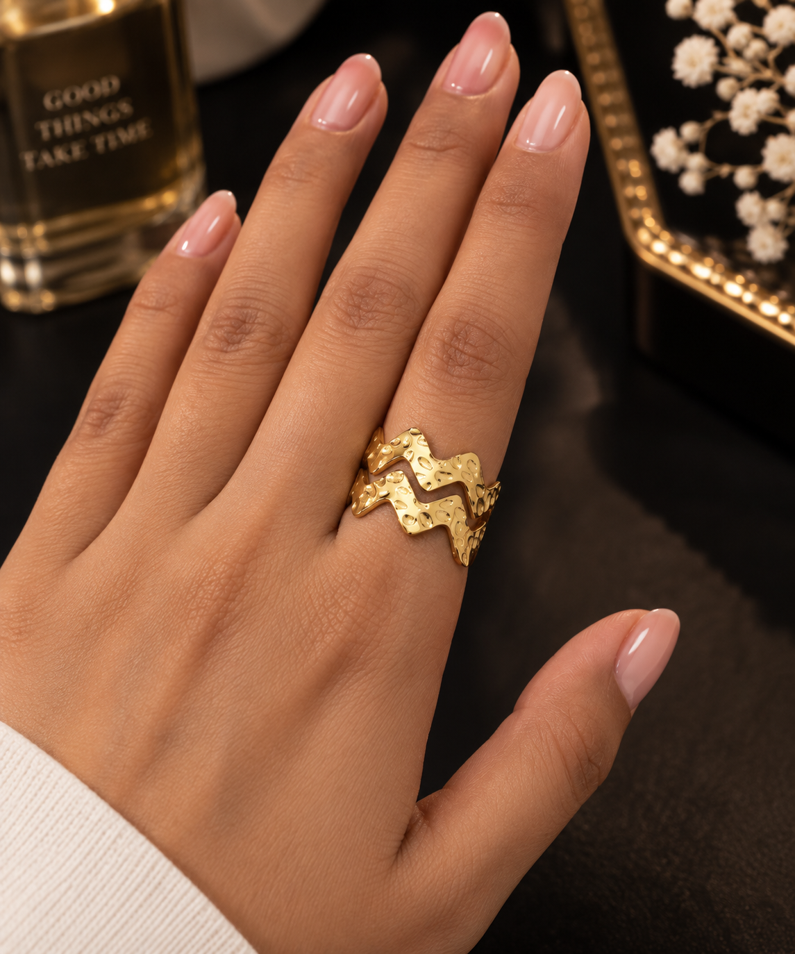 Golden Double Horse Adjustable Ring