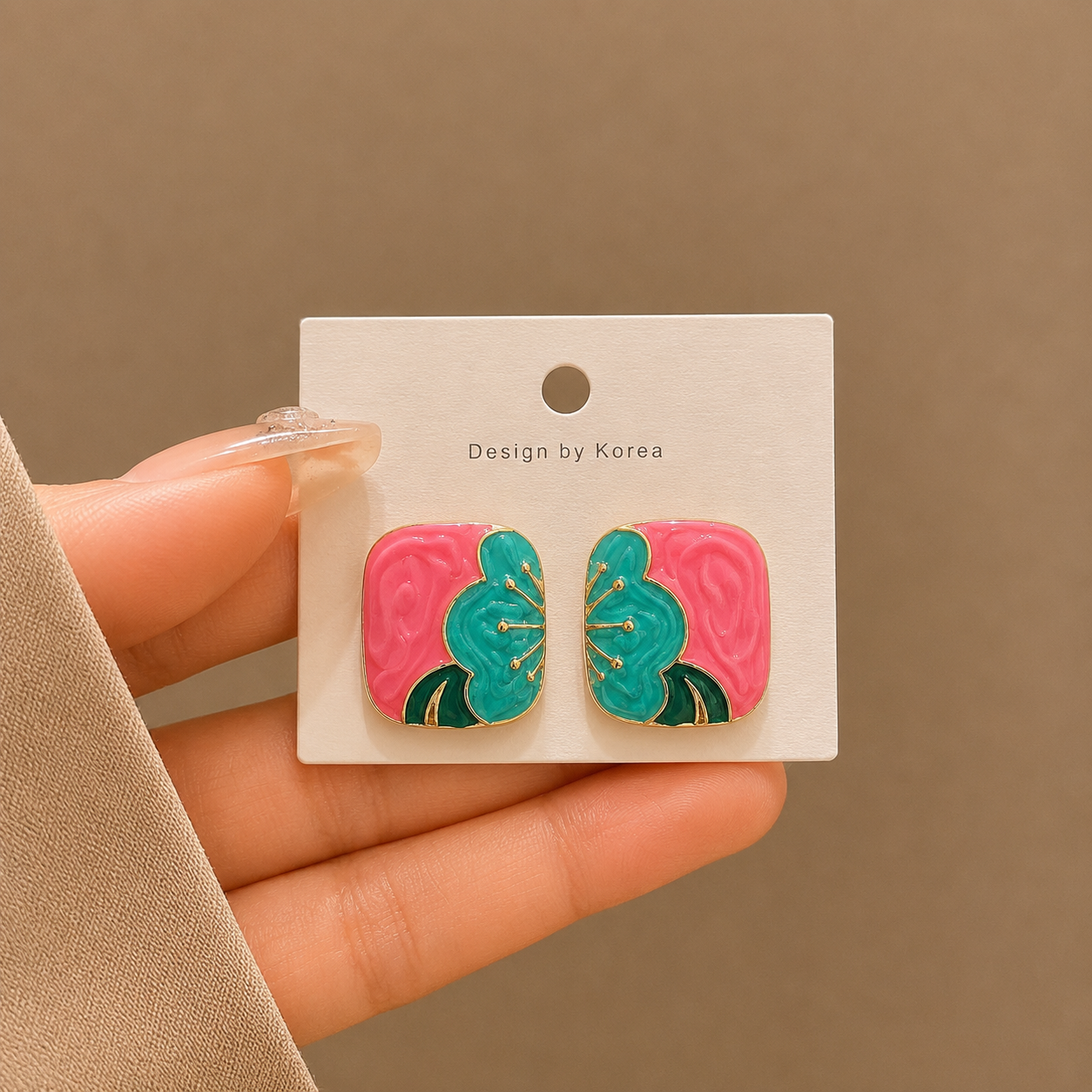 Korean Design Square Enamel Stud Earrings