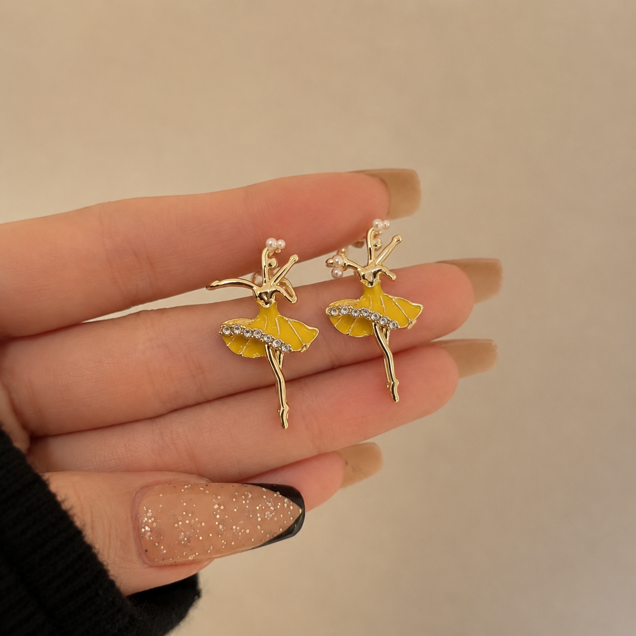 ballerina dancer enamel and rhinestone stud earrings