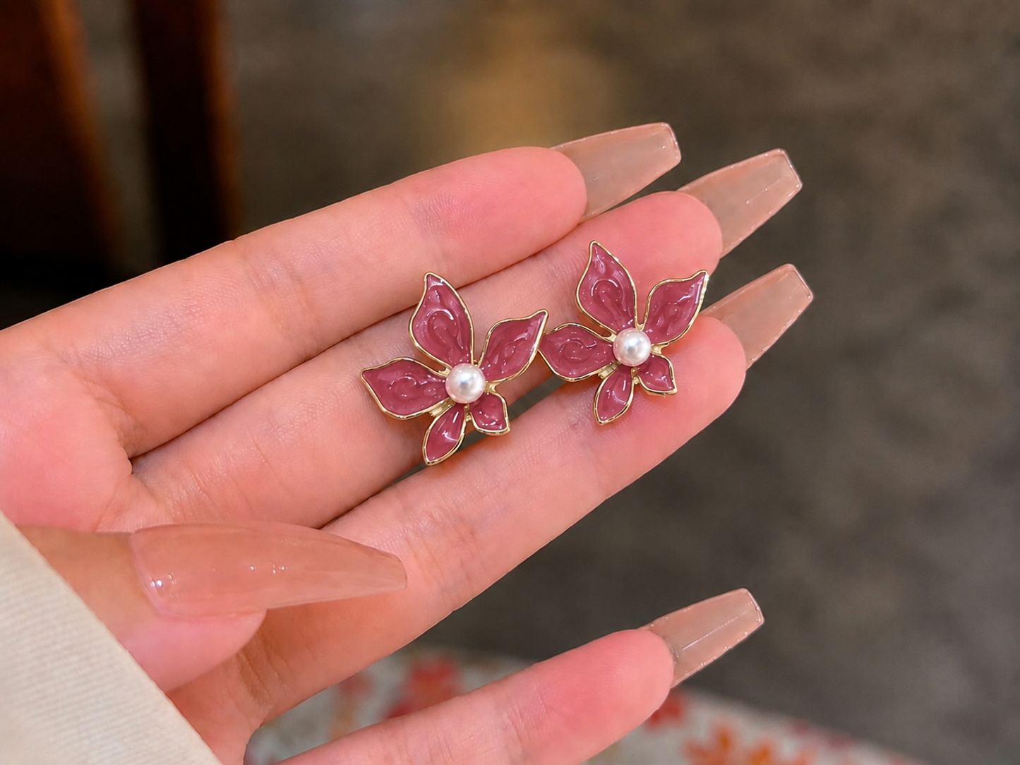 Korean flower design earrings for women