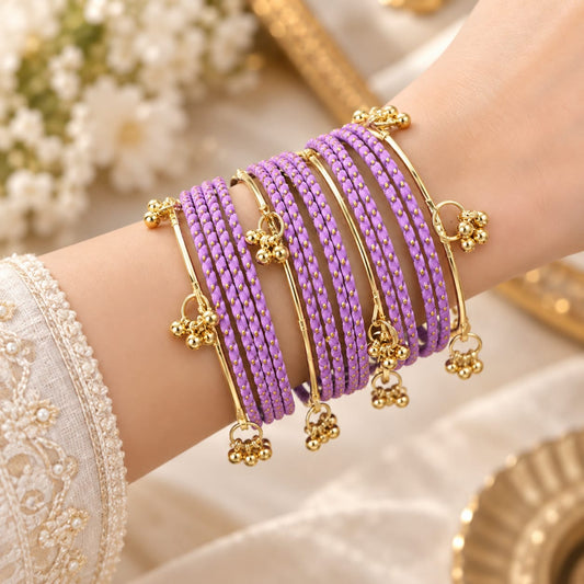 Set of 16 pcs purple matte finishing with Kashmiri bangles